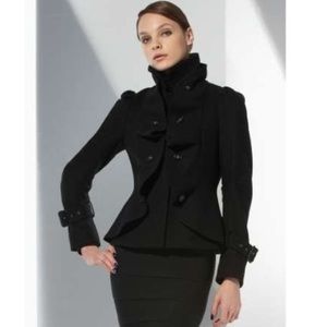 BCBG Charcoal Wool Ruffle Coat